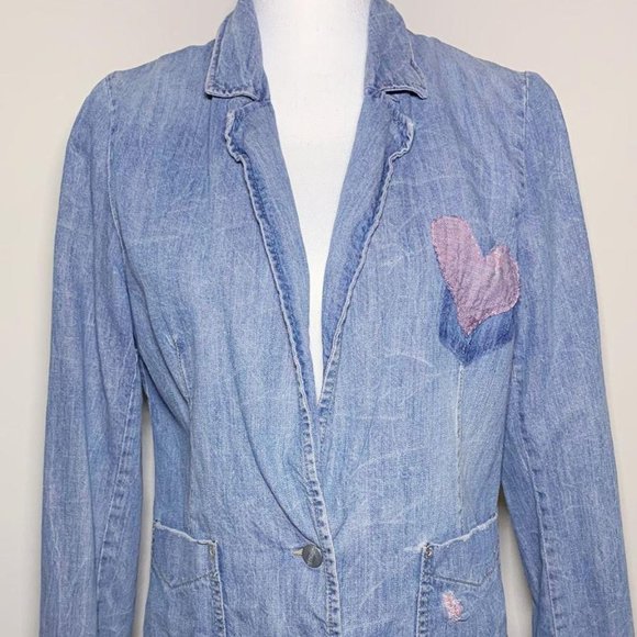pink and blue denim jacket